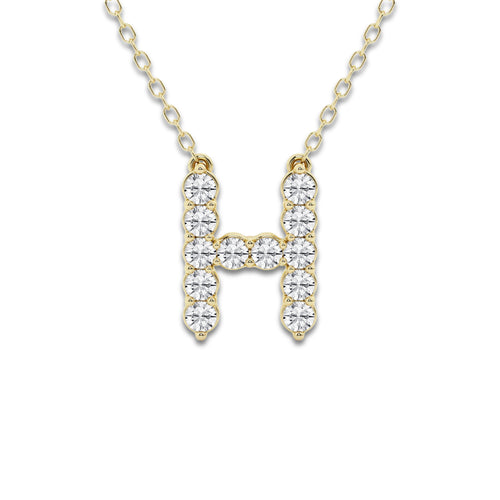 2/5 ctw Round Lab Grown Diamond Initial H Personalized Pendant 14K Yellow Gold, DE, VS1