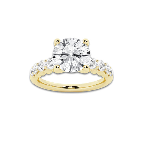 3.04 ctw Round Lab-Grown Diamond Side Stone Engagement Ring in 14K Yellow Gold for Women | Colorless E, VS1 Clarity, IGI Certified 2.50 Ct Center Diamond