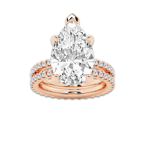9.22 ctw Pear Lab-Grown Diamond Double Row Diamond Engagement Ring in 14K Rose Gold for Women | Colorless E, VS1 Clarity, IGI Certified 8.00 ct Center Diamond