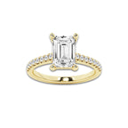 2.75 ctw Emerald Lab-Grown Diamond Hidden Halo Side Stone Engagement Ring in 18K Yellow Gold for Women | Colorless E, VS1 Clarity, IGI Certified 2.50 ct Center Diamond