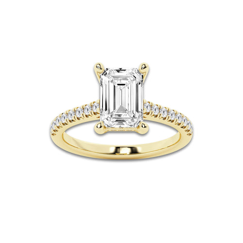 2.75 ctw Emerald Lab-Grown Diamond Hidden Halo Side Stone Engagement Ring in 18K Yellow Gold for Women | Colorless E, VS1 Clarity, IGI Certified 2.50 ct Center Diamond