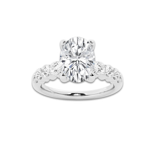 2.04 ctw Oval Lab-Grown Diamond Side Stone Engagement Ring in Platinum for Women | Colorless D, VVS1 Clarity, IGI Certified 1.50 Ct Center Diamond