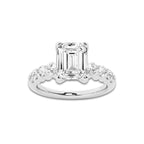 2.04 Ct Emerald Lab-Grown Diamond Half Eternity Engagement Ring in Platinum for Female, Colorless (E), VS1 Clarity | IGI Certified, 1.50 Ct Center Diamond