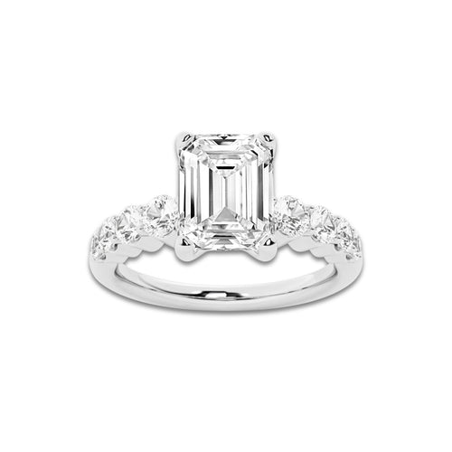 2.04 Ct Emerald Lab-Grown Diamond Half Eternity Engagement Ring in Platinum for Female, Colorless (E), VS1 Clarity | IGI Certified, 1.50 Ct Center Diamond
