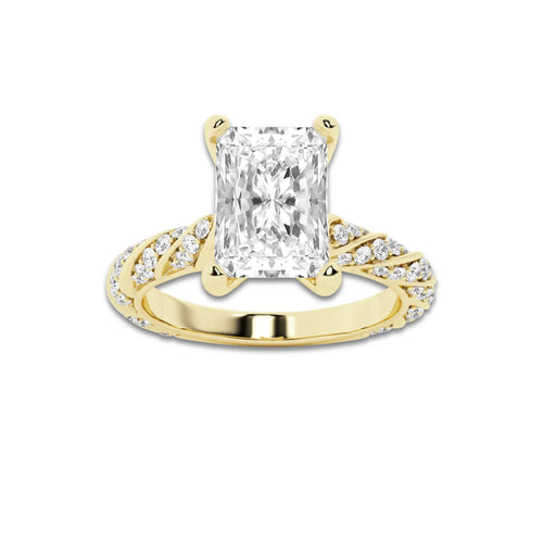 2.44 ctw Radiant Lab-Grown Diamond Twisted Band Engagement Ring in 14K Yellow Gold for Women | Colorless D, VVS1 Clarity, IGI Certified 2.00 ct Center Diamond