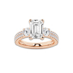 4.00 ctw Emerald Lab-Grown Diamond Three Stone Double Row Engagement Ring in 14K Rose Gold for Women | D Color, VVS1 Clarity, IGI Certified 3.00 ct Center Diamond