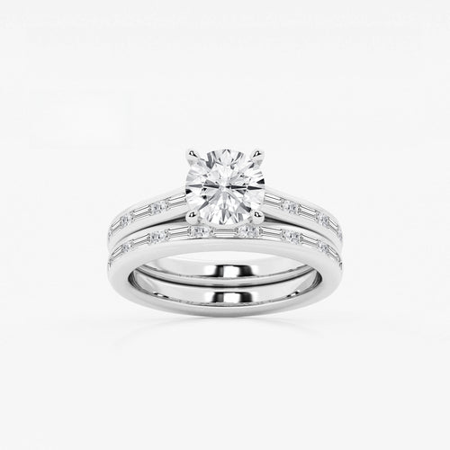 Synergy 2 1/4 ctw Round Lab Grown Diamond Baguette and Princess Side Stone Bridal Set 14K White Gold, E, VS1 | IGI Certified, 1 1/2 ct Center