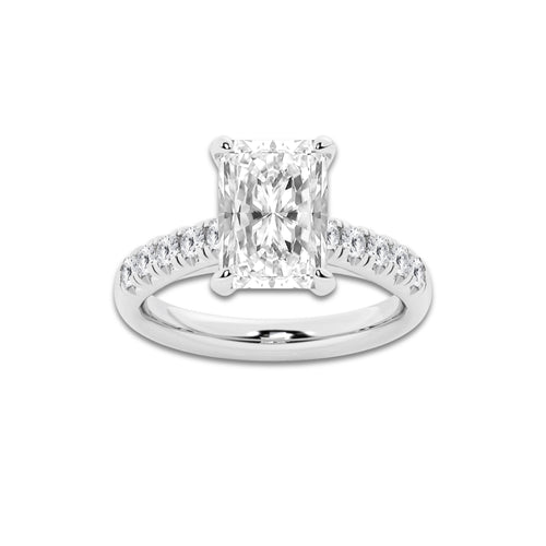 3.93 ctw Radiant Lab-Grown Diamond Pave Engagement Ring in 14K White Gold for Women | E Color, VS1 Clarity, IGI Certified 3.50 ct Center Diamond