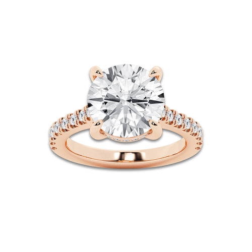 4.35 ctw Round Lab-Grown Diamond Hidden Halo Side Stone Engagement Ring in 18K Rose Gold for Women | Colorless D, VVS1 Clarity, IGI Certified 4.00 ct Center Diamond