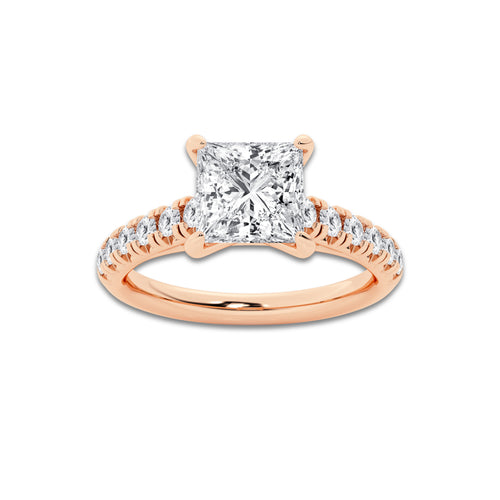 1.91 ctw Princess Lab-Grown Diamond Pave Engagement Ring in 14K Rose Gold for Women | E Color, VS1 Clarity, IGI Certified 1.50 ct Center Diamond