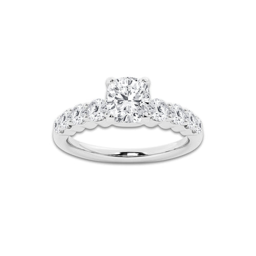 1.54 ctw Cushion Lab-Grown Diamond Side Stone Engagement Ring in 14K White Gold for Women | Colorless D, VVS1 Clarity, IGI Certified 1.00 Ct Center Diamond