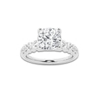 2.54 ctw Cushion Lab-Grown Diamond Side Stone Engagement Ring in 14K White Gold for Women | Colorless D, VVS1 Clarity, IGI Certified 2.00 Ct Center Diamond