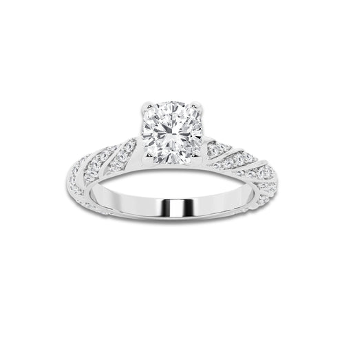 1.19 ctw Cushion Lab-Grown Diamond Twisted Band Engagement Ring in Platinum for Women | Colorless E, VS1 Clarity, IGI Certified 0.75 ct Center Diamond