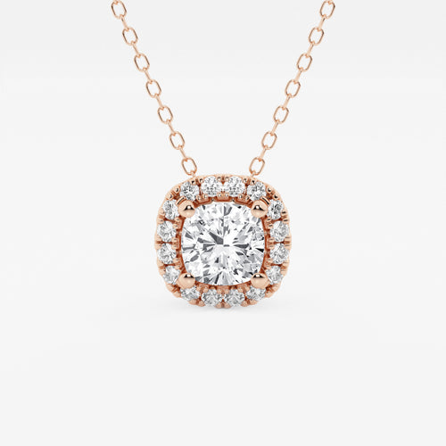 1 1/5 ctw Cushion Lab Grown Diamond Halo Pendant with Adjustable Chain 14K Rose Gold, E, VS1 | IGI Certified, 1 ct Center