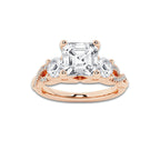 1.48 ctw Asscher Lab-Grown Diamond Side Stone Engagement Ring in 14K Rose Gold for Women | Colorless E, VS1 Clarity, IGI Certified 1.00 ct Center Diamond