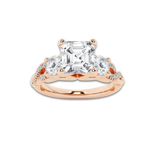 1.48 ctw Asscher Lab-Grown Diamond Side Stone Engagement Ring in 14K Rose Gold for Women | Colorless E, VS1 Clarity, IGI Certified 1.00 ct Center Diamond
