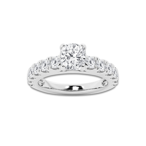 2.00 ctw Cushion Lab-Grown Diamond Split-Prong Set Side Stone Engagement Ring in 14K White Gold for Women | Colorless D, VVS1 Clarity, IGI Certified 1.00 ct Center Diamond