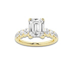 2.54 Ct Emerald Lab-Grown Diamond Half Eternity Engagement Ring in 14K Yellow Gold for Female, Colorless (D), VVS1 Clarity | IGI Certified, 2.00 Ct Center Diamond