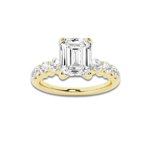 2.54 Ct Emerald Lab-Grown Diamond Half Eternity Engagement Ring in 14K Yellow Gold for Female, Colorless (D), VVS1 Clarity | IGI Certified, 2.00 Ct Center Diamond