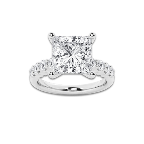 7.66 Ct Princess Lab-Grown Diamond Half Eternity Engagement Ring in Platinum for Female, Colorless (E), VS1 Clarity | IGI Certified, 7.00 Ct Center Diamond
