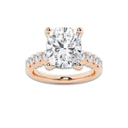 6.66 Ct Elongated Cushion Lab-Grown Diamond Half Eternity Engagement Ring in 14K Rose Gold for Female, Colorless (E), VS1 Clarity | IGI Certified, 6.00 Ct Center Diamond