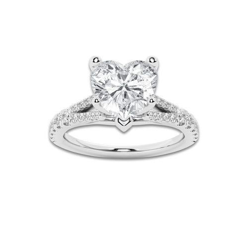 2.33 ctw Heart Lab-Grown Diamond Split Shank Side Stone Engagement Ring in 14K White Gold for Women | Colorless E, VS1 Clarity, IGI Certified 2.00 ct Center Diamond