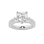 3.50 ctw Heart Lab-Grown Diamond Three Stone Double Row Engagement Ring in Platinum for Women | E Color, VS1 Clarity, IGI Certified 2.50 ct Center Diamond