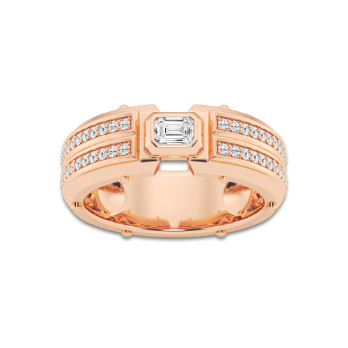 2/3 ctw Emerald Lab Grown Diamond East-West Solitaire Wedding Band 14K Rose Gold, DE, VS1 | 1/3 ct Center