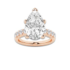 8.66 Ct Pear Lab-Grown Diamond Half Eternity Engagement Ring in 14K Rose Gold for Female, Colorless (E), VS1 Clarity | IGI Certified, 8.00 Ct Center Diamond