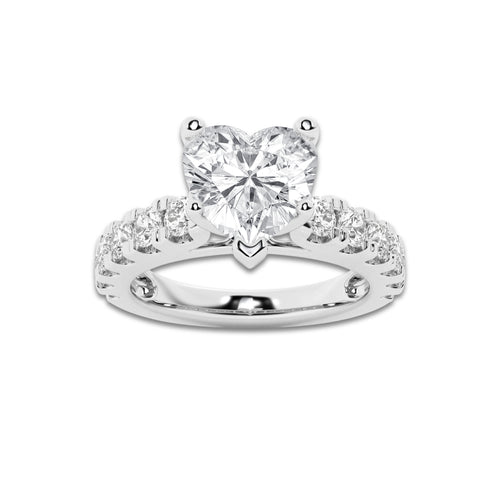 2.50 ctw Heart Lab-Grown Diamond Split-Prong Set Side Stone Engagement Ring in 14K White Gold for Women | Colorless E, VS1 Clarity, IGI Certified 1.50 ct Center Diamond