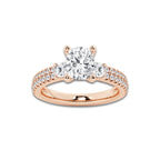 2.21 ctw Elongated Cushion Lab-Grown Diamond Three Stone Double Row Engagement Ring in 14K Rose Gold for Women | E Color, VS1 Clarity, IGI Certified 1.50 ct Center Diamond