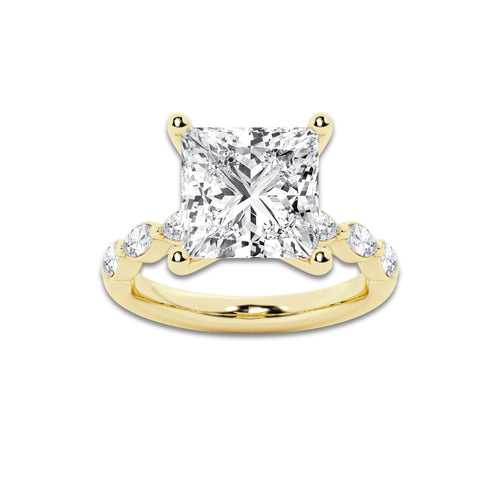 7.48 ctw Princess Lab-Grown Diamond Marquise Side Stone Engagement Ring in 14K Yellow Gold for Women | Colorless E, VS1 Clarity, IGI Certified 7.00 ct Center Diamond