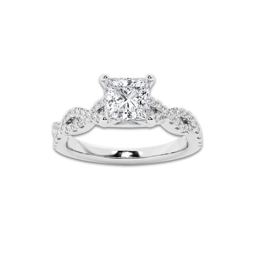 1.00 ctw Princess Lab-Grown Diamond Twisted Shank Engagement Ring in Platinum for Women | E Color, VS1 Clarity, Not Certified 0.75 ct Center Diamond