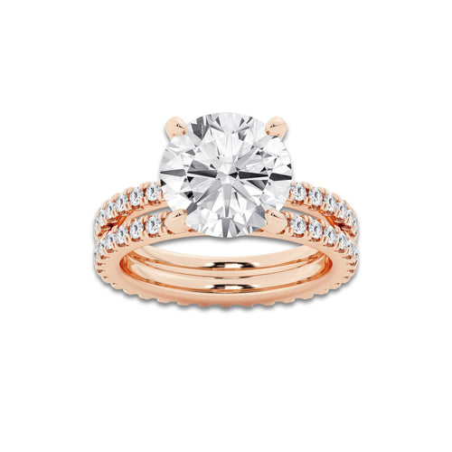 6.22 ctw Round Lab-Grown Diamond Double Row Diamond Engagement Ring in 14K Rose Gold for Women | Colorless D, VVS1 Clarity, IGI Certified 5.00 ct Center Diamond