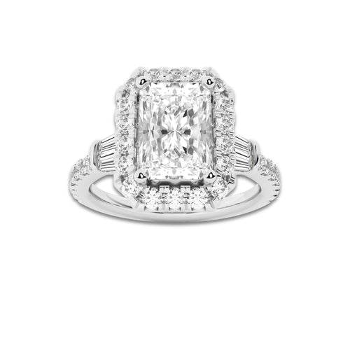 2 7/8 ctw Radiant Lab Grown Diamond Double Baguette Halo Engagement Ring Platinum, D, VVS | 2 ct Center