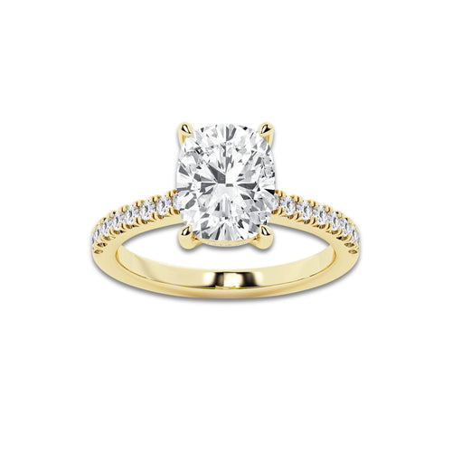 3.28 ctw Elongated Cushion Lab-Grown Diamond Hidden Halo Side Stone Engagement Ring in 18K Yellow Gold for Women | Colorless E, VS1 Clarity, IGI Certified 3.00 ct Center Diamond