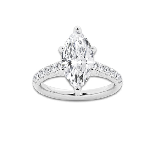 3.40 ctw Marquise Lab-Grown Diamond Pave Engagement Ring in Platinum for Women | E Color, VS1 Clarity, IGI Certified 3.00 ct Center Diamond