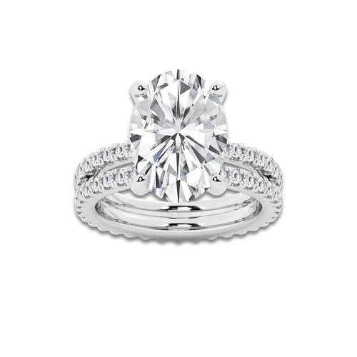 7.22 ctw Oval Lab-Grown Diamond Double Row Diamond Engagement Ring in Platinum for Women | Colorless D, VVS1 Clarity, IGI Certified 6.00 ct Center Diamond