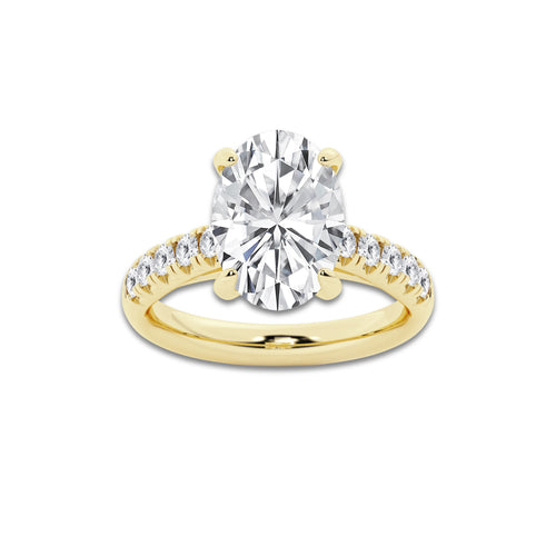 4.43 ctw Oval Lab-Grown Diamond Pave Engagement Ring in 14K Yellow Gold for Women | E Color, VS1 Clarity, IGI Certified 4.00 ct Center Diamond
