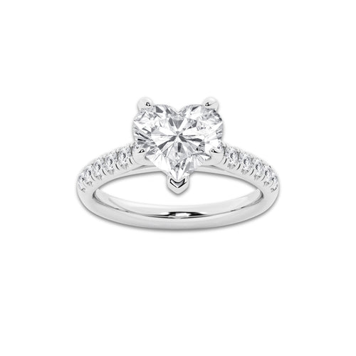 2.90 ctw Heart Lab-Grown Diamond Pave Engagement Ring in 14K White Gold for Women | E Color, VS1 Clarity, IGI Certified 2.50 ct Center Diamond