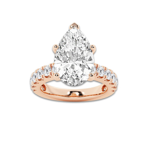7.00 ctw Pear Lab-Grown Diamond Split-Prong Set Side Stone Engagement Ring in 14K Rose Gold for Women | Colorless E, VS1 Clarity, IGI Certified 6.00 ct Center Diamond