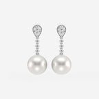9.5 - 10.0 mm Cultured Freshwater Pearl and 1/3 ctw Lab Grown Diamond Linear Drop Earrings 14K White Gold