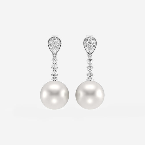 9.5 - 10.0 mm Cultured Freshwater Pearl and 1/3 ctw Lab Grown Diamond Linear Drop Earrings 14K White Gold
