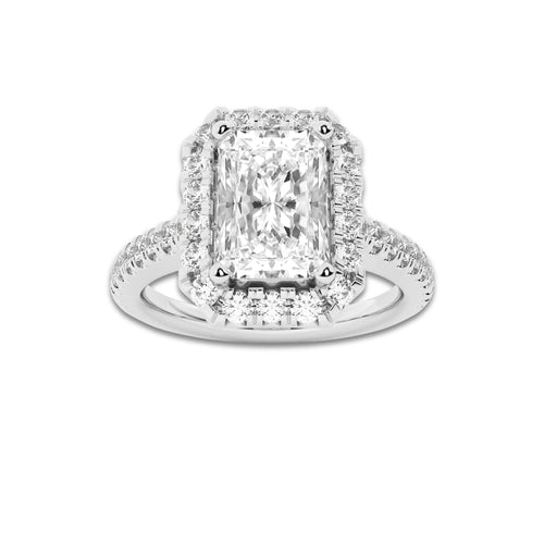2 1/2 ctw Radiant Lab Grown Diamond V-Prong Halo Engagement Ring Platinum, D, VVS | 2 ct Center