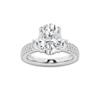 4.46 ctw Oval Lab-Grown Diamond Three Stone Double Row Engagement Ring in Platinum for Women | E Color, VS1 Clarity, IGI Certified 3.50 ct Center Diamond