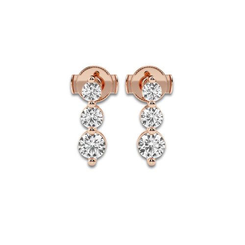 1 ctw Round Lab Grown Diamond Three-Stone Drop Earrings 14K Rose Gold, DE, VS1