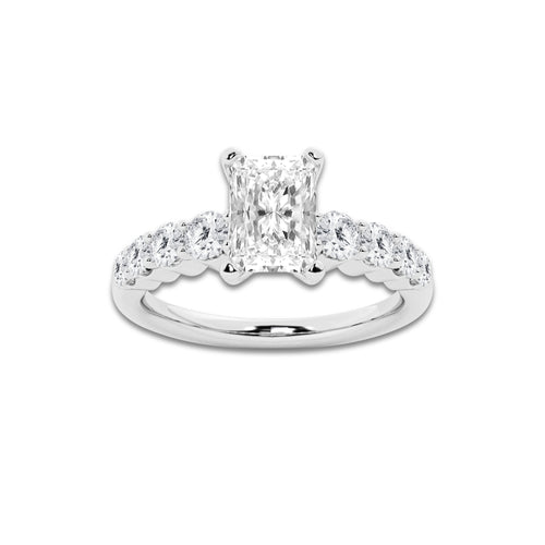 1.54 ctw Radiant Lab-Grown Diamond Side Stone Engagement Ring in 14K White Gold for Women | Colorless D, VVS1 Clarity, IGI Certified 1.00 Ct Center Diamond