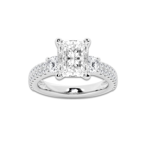 4.00 ctw Radiant Lab-Grown Diamond Three Stone Double Row Engagement Ring in Platinum for Women | D Color, VVS1 Clarity, IGI Certified 3.00 ct Center Diamond