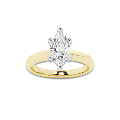 1.50 ctw Marquise Lab-Grown Diamond Minimalist Engagement Ring in 14K White Gold And Yellow Gold for Women | E Color, VS1 Clarity, IGI Certified