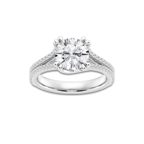 2 1/3 ctw Round Lab Grown Diamond Double Heart Shape Prong Split Shank Side Stone Engagement Ring Platinum, E, VS1 | 2 ct Center
